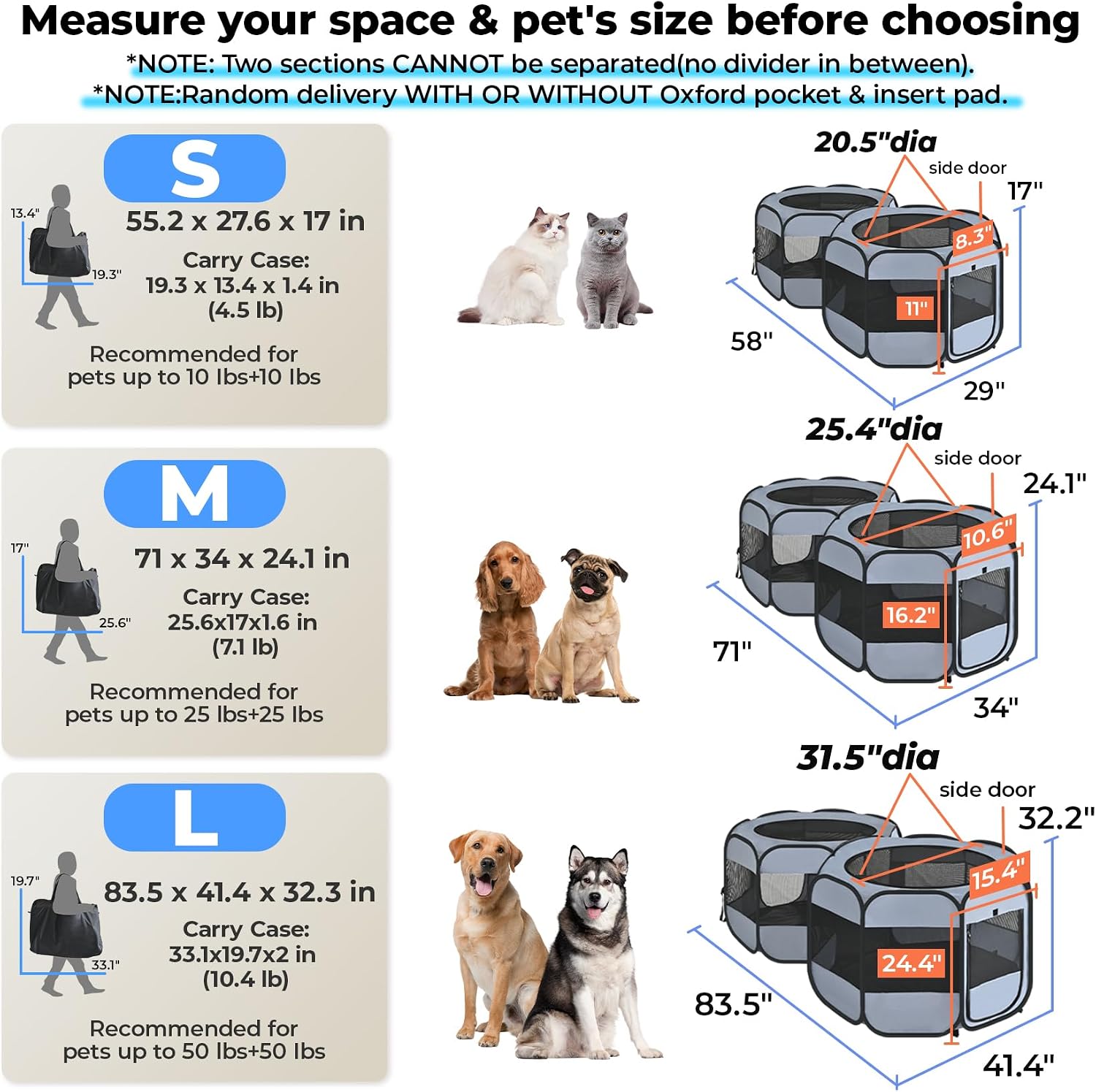 Detalle 2 de EighteenTek 2-in-1 XLarge Pop-Up Pet Playpen, Two Rooms, Gray