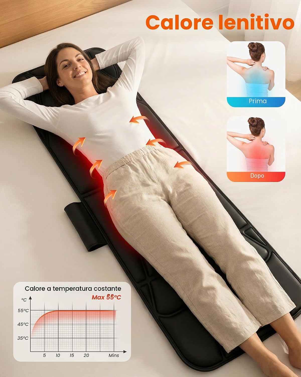 Detalle de COMFIER Tappetino Massaggiante con Funzione Riscaldante – 10 Motori, 5 Modalità e Spegnimento Automatico