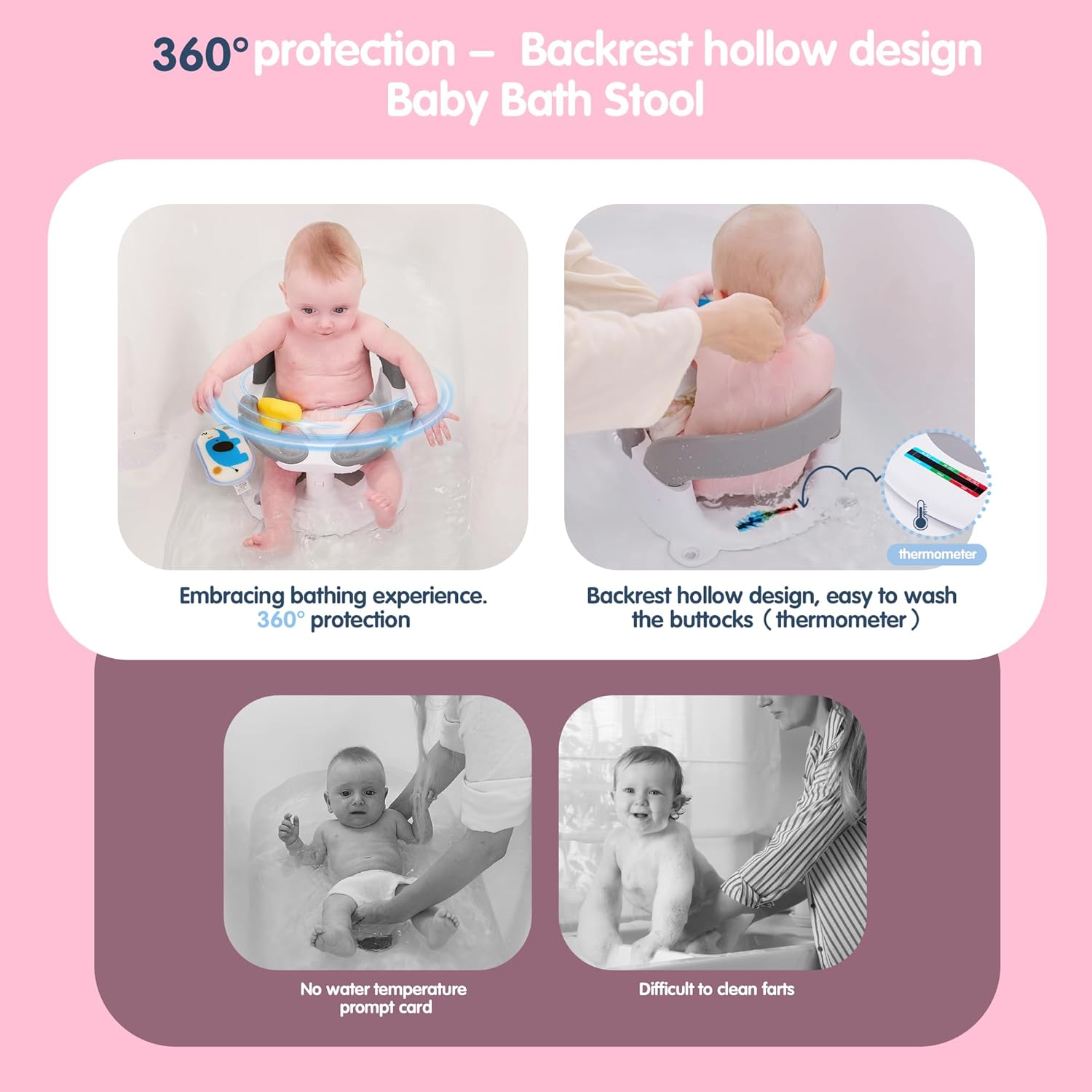 Thumbnail 3 de babove Baby Bath Seat for Babies 6 Months & Up (Pink) with Thermometer Sticker