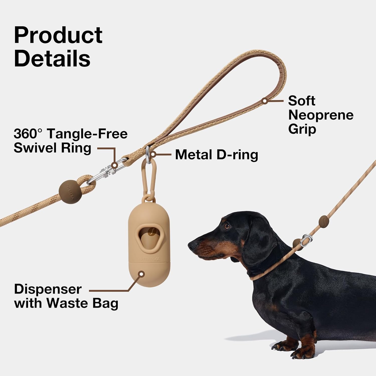 Detalle 2 de VETRESKA No-Pull Slip Lead with Poop Bag Dispenser – All-in-One Training Lead for Medium/Large Dogs
