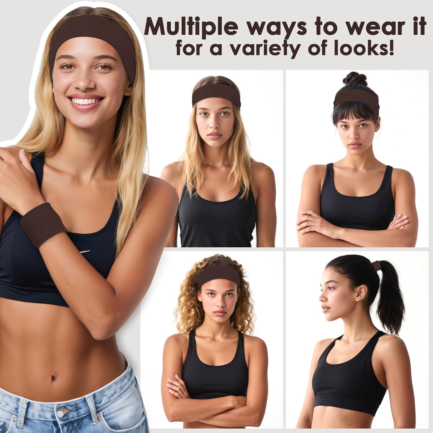 Thumbnail 5 de Ztomine Headbands for Women (8-Pack) — Stretchy Non-Slip Soft Cotton Hair Bands for Sports, Workout, Yoga and Running