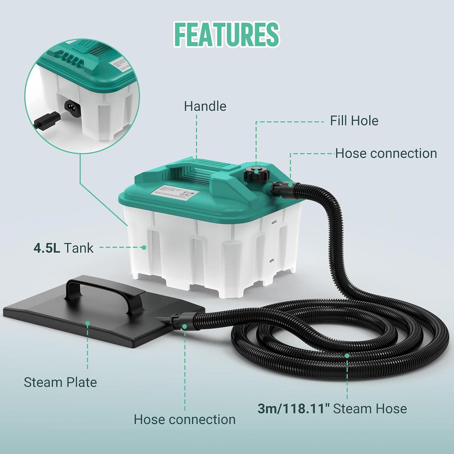 Detalle de 2300W Dampftapetenablöser mit 4.5L Tank und Spachtel – VLOXO Tapetenentferner