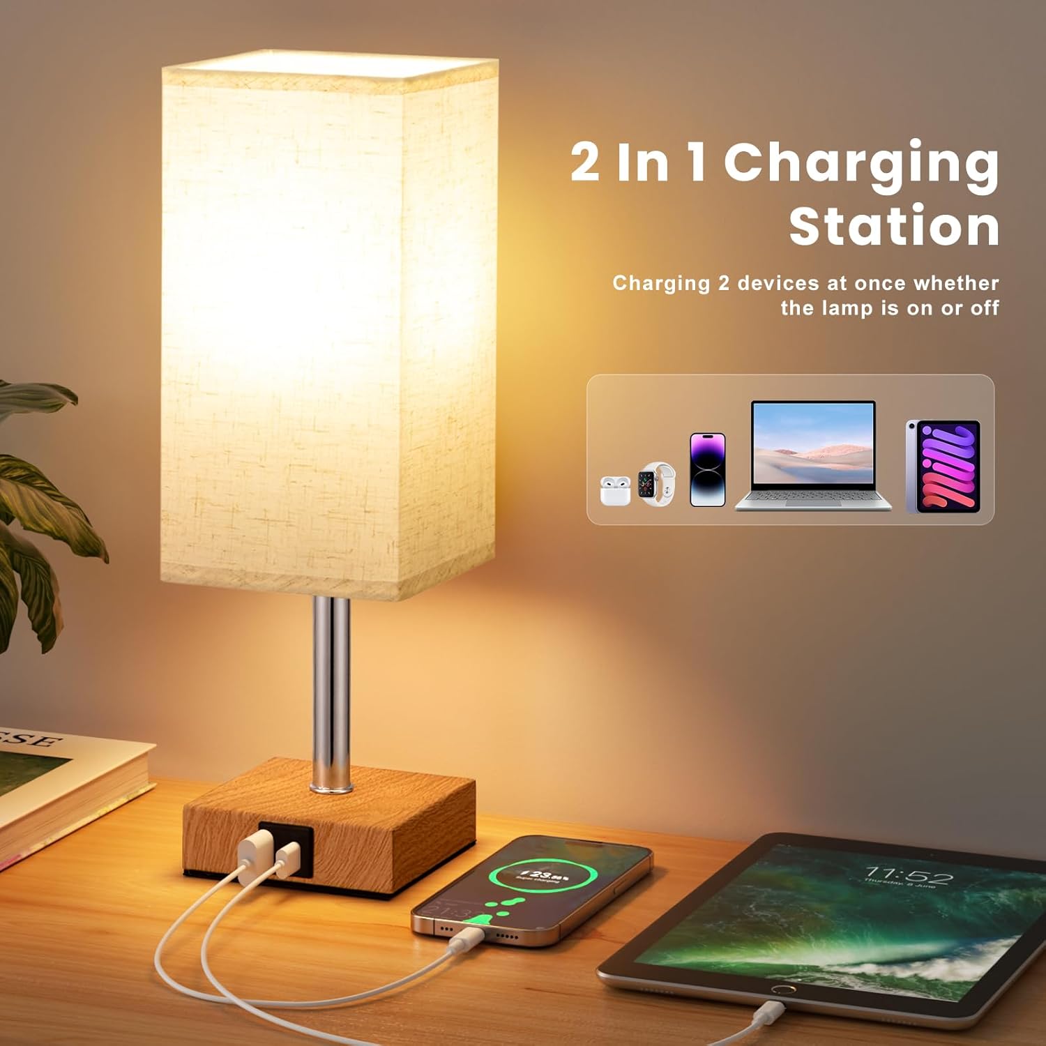 Thumbnail 3 de Aooshine Bedside Lamp with USB A+C ports
