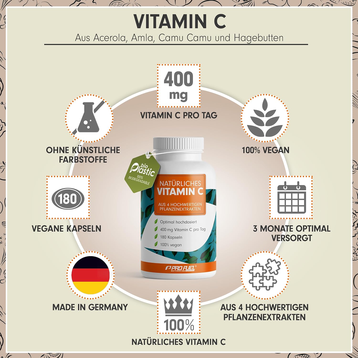 Detalle 2 de Natürliches VITAMIN C 180 Kapseln 400 mg