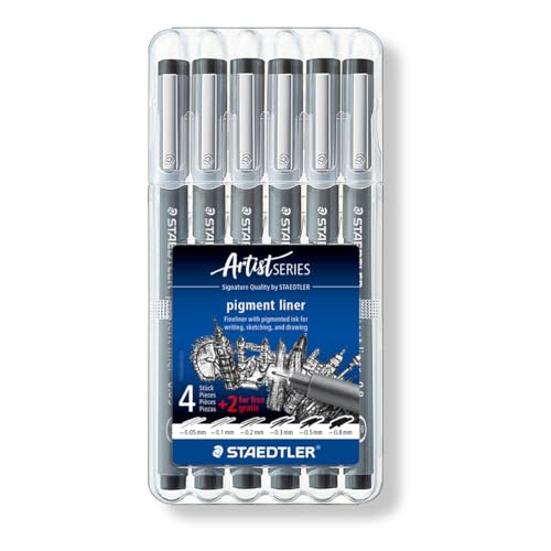 Detalle de Staedtler Pigment Liner 5+1 Set 308 SB6P: 6 penne fineliner con punte da 0,05–0,8 mm in nero