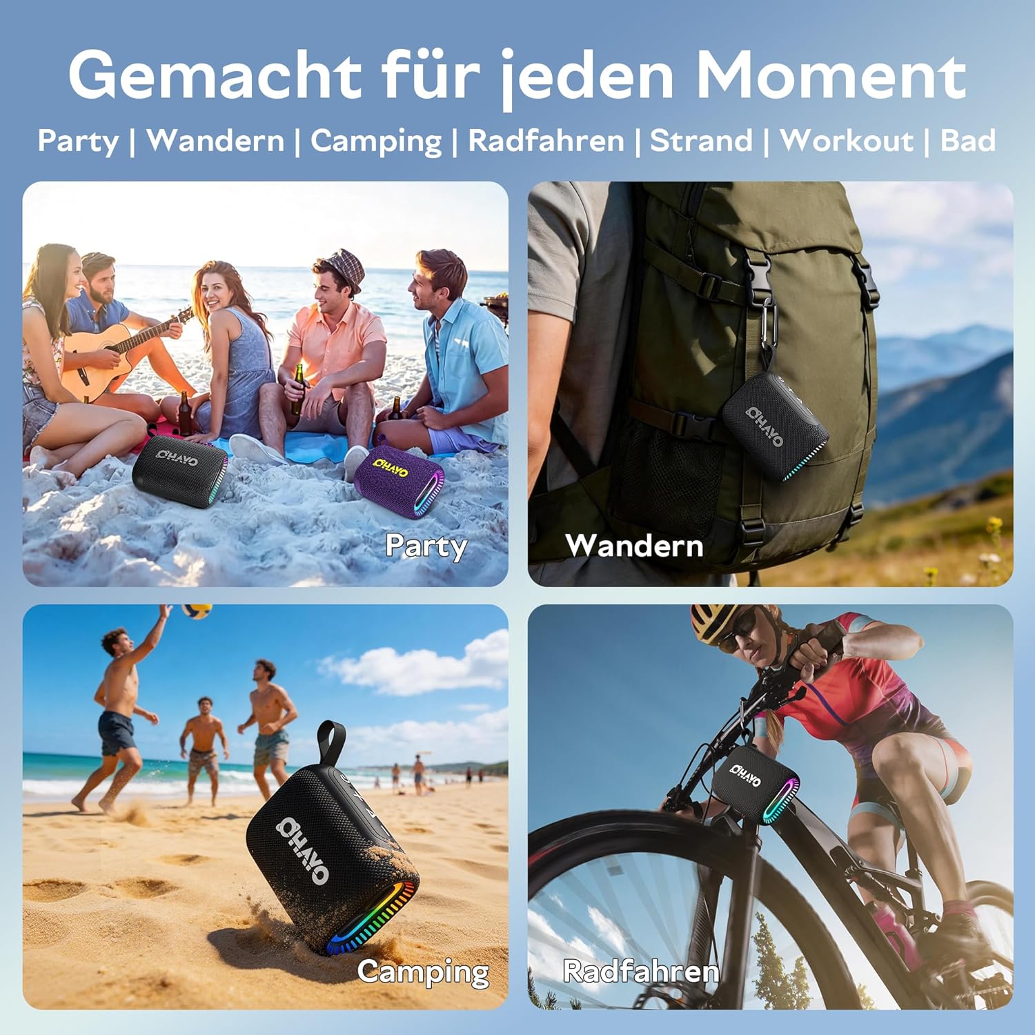 Thumbnail 6 de OHAYO Mini Bluetooth-Lautsprecher mit RGB-Licht – IPX7, 24h Akku, 10 W, Stereo-Paarung