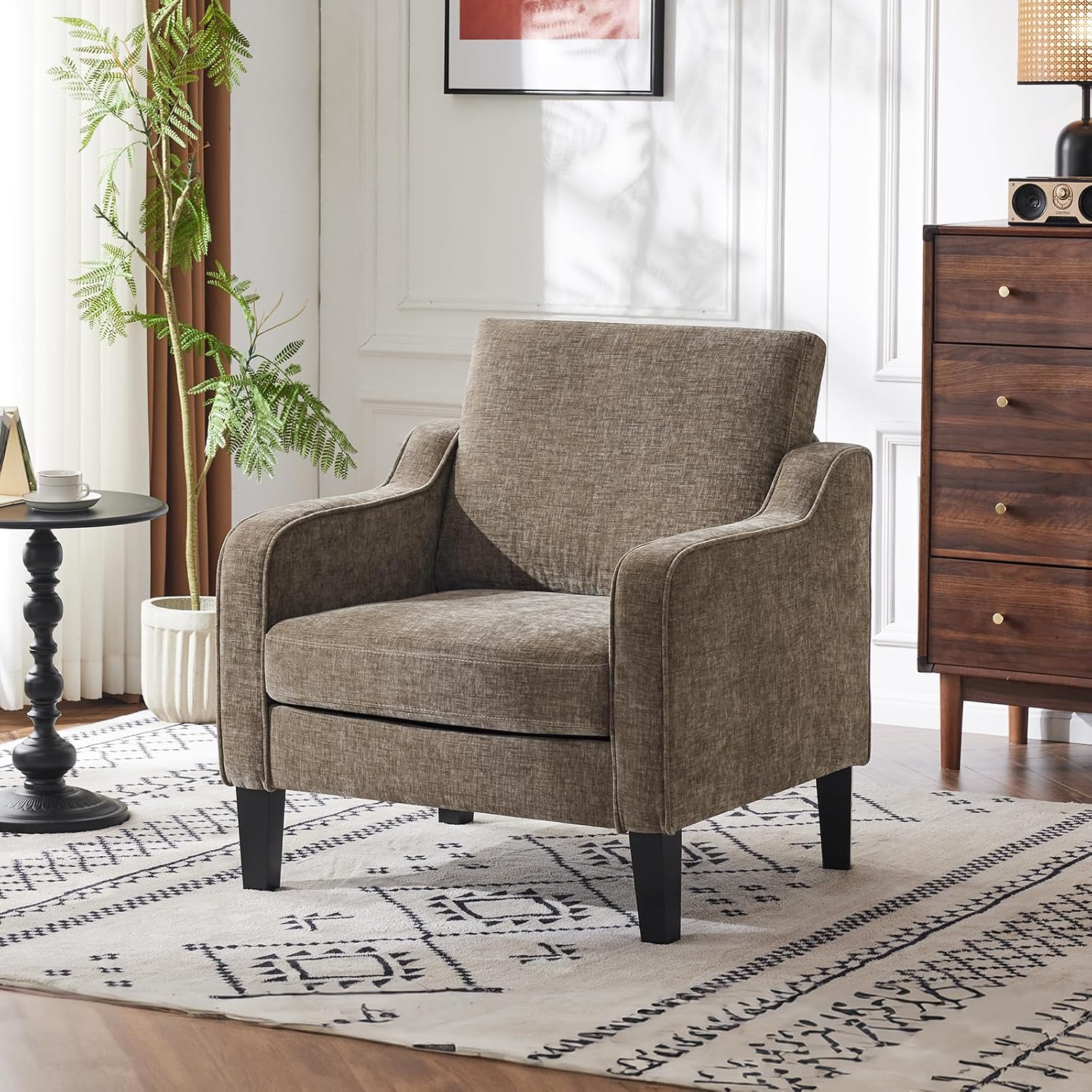 Thumbnail 1 de VINGLI Accent Chair for Living Room – Light Brown Upholstered Mid-Century Modern Reading Chair