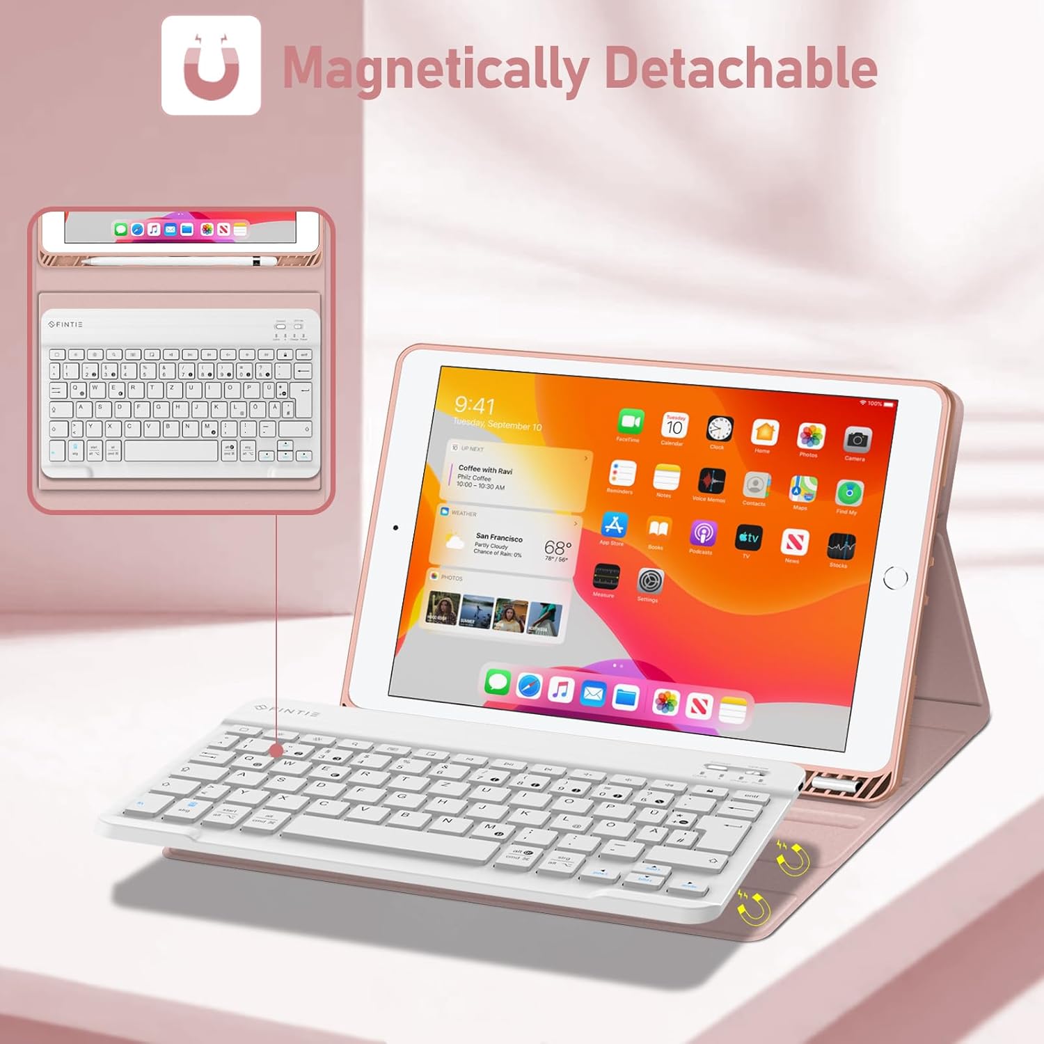 Thumbnail 4 de FINTIE Tastatur Hülle für iPad 10,2" (9/8/7. Gen, 2019–2021) mit QWERTZ, Pencil-Halter und magnetisch abnehmbarer Bluetooth-Tastatur