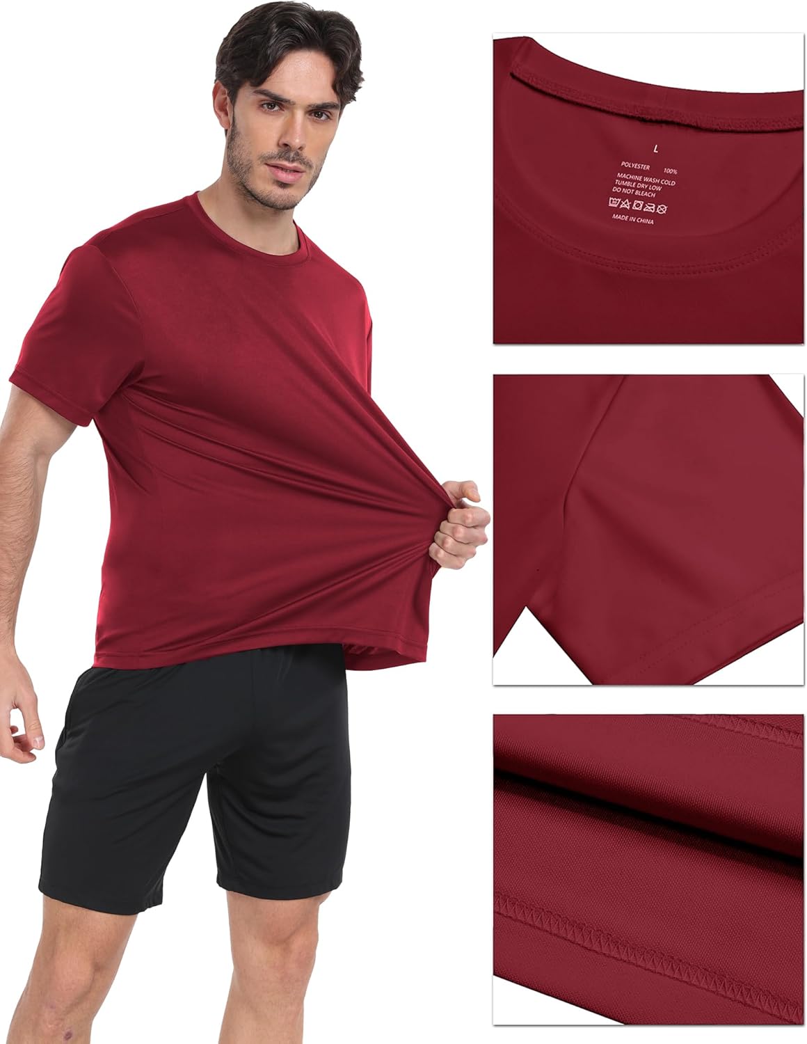 Detalle de HovSiyla 1/5 Pack Men’s Quick-Dry Workout Shirts (Athletic Running Gym Performance Tees)