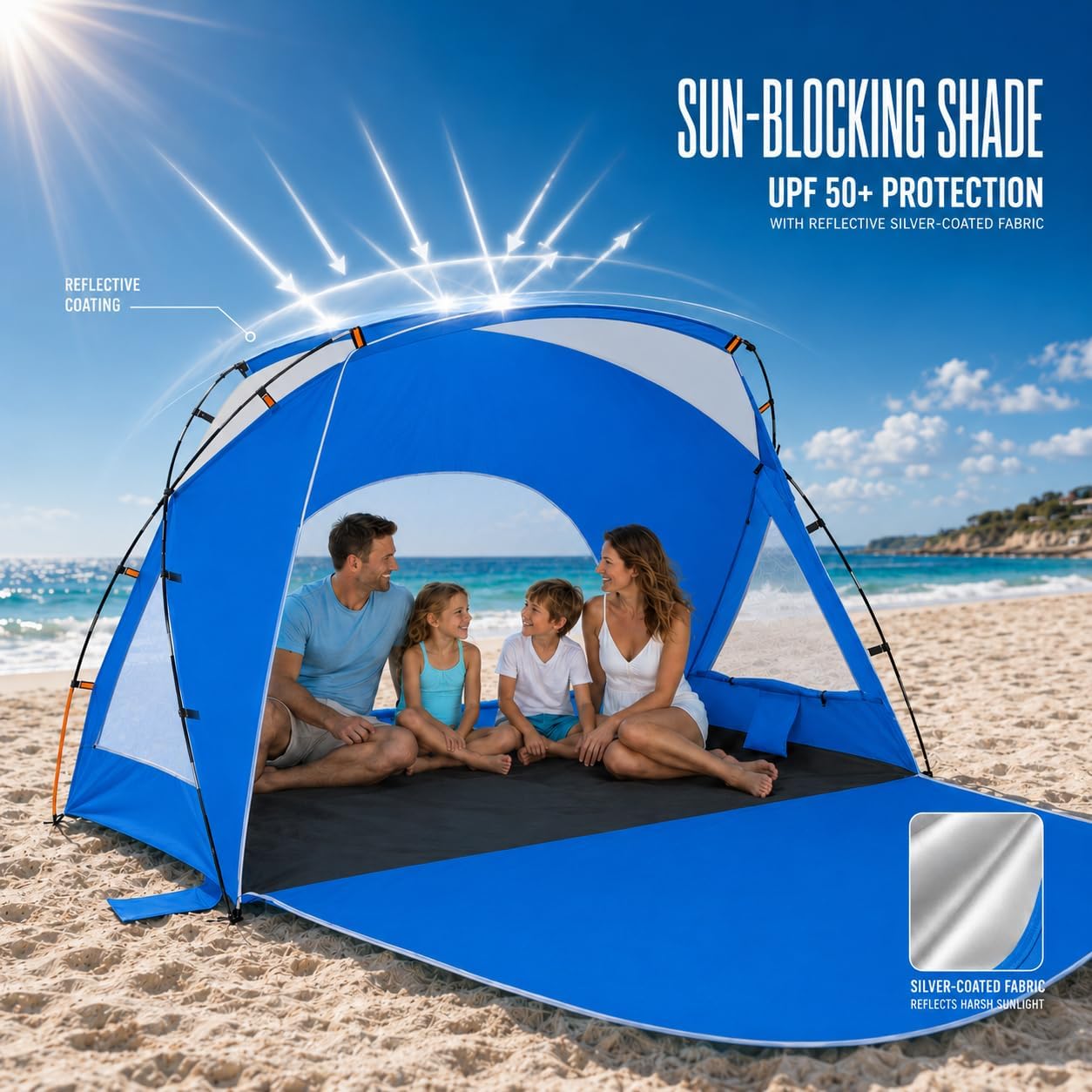 Detalle 2 de Beach Tent Portable Sun Shelter for 2–8 People with UPF 50+ Protection