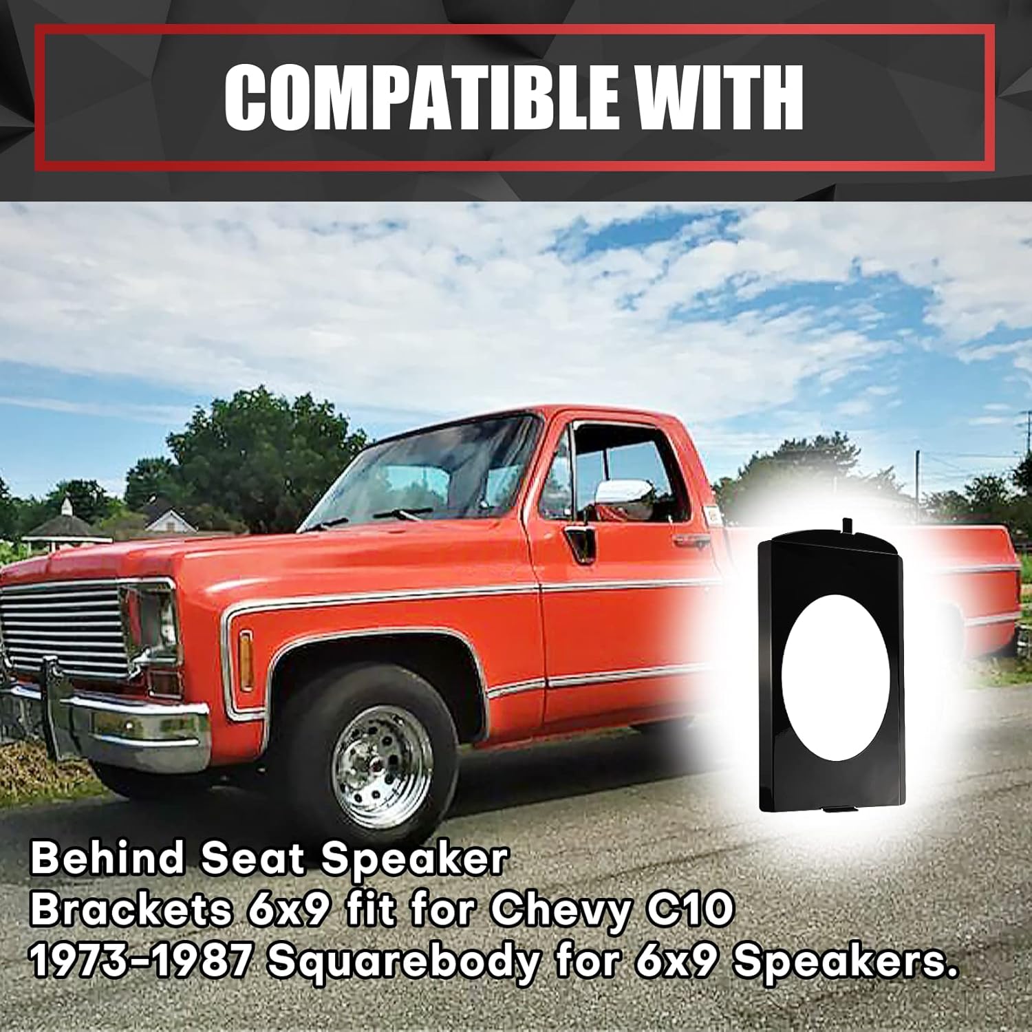 Detalle de VIAGL Behind-Seat Speaker Brackets for Chevy C10 1973-1987 (6x9) – Squarebody, 16-Gauge Steel, Matte Black