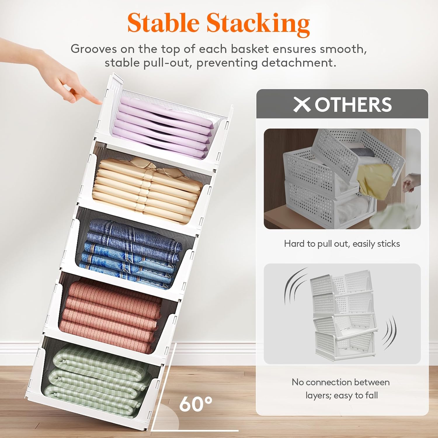 Detalle de Lifewit 25007 Stackable Wardrobe Organiser, 8 White Plastic Bins