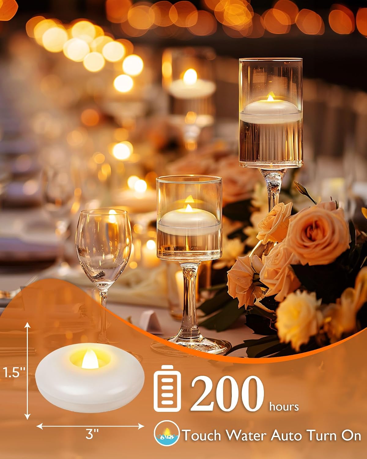 Detalle 2 de Homemory DFSCL Floating LED Candles, 24-Pack, 3-Inch White Waterproof Tealights