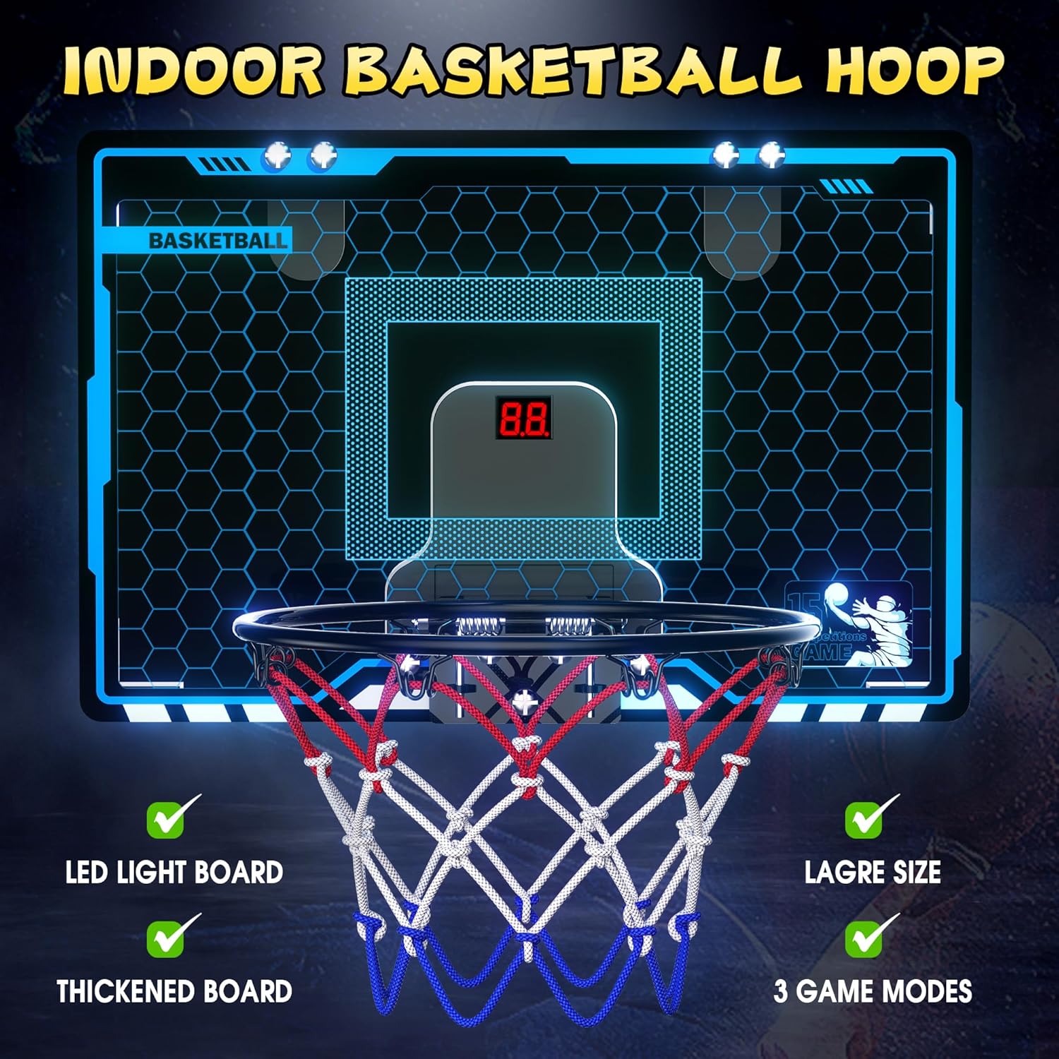 Detalle 2 de HopeRock Indoor Mini Basketball Hoop with LED lighting