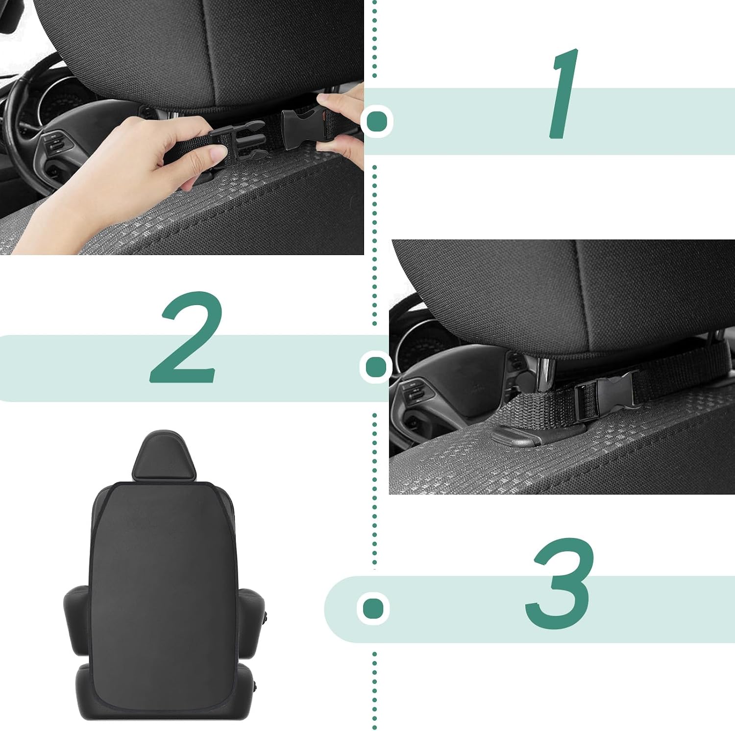 Detalle de Romon Seat kick pad without hood-Black-2pcs autostoelbeschermer, waterdicht, set van 2