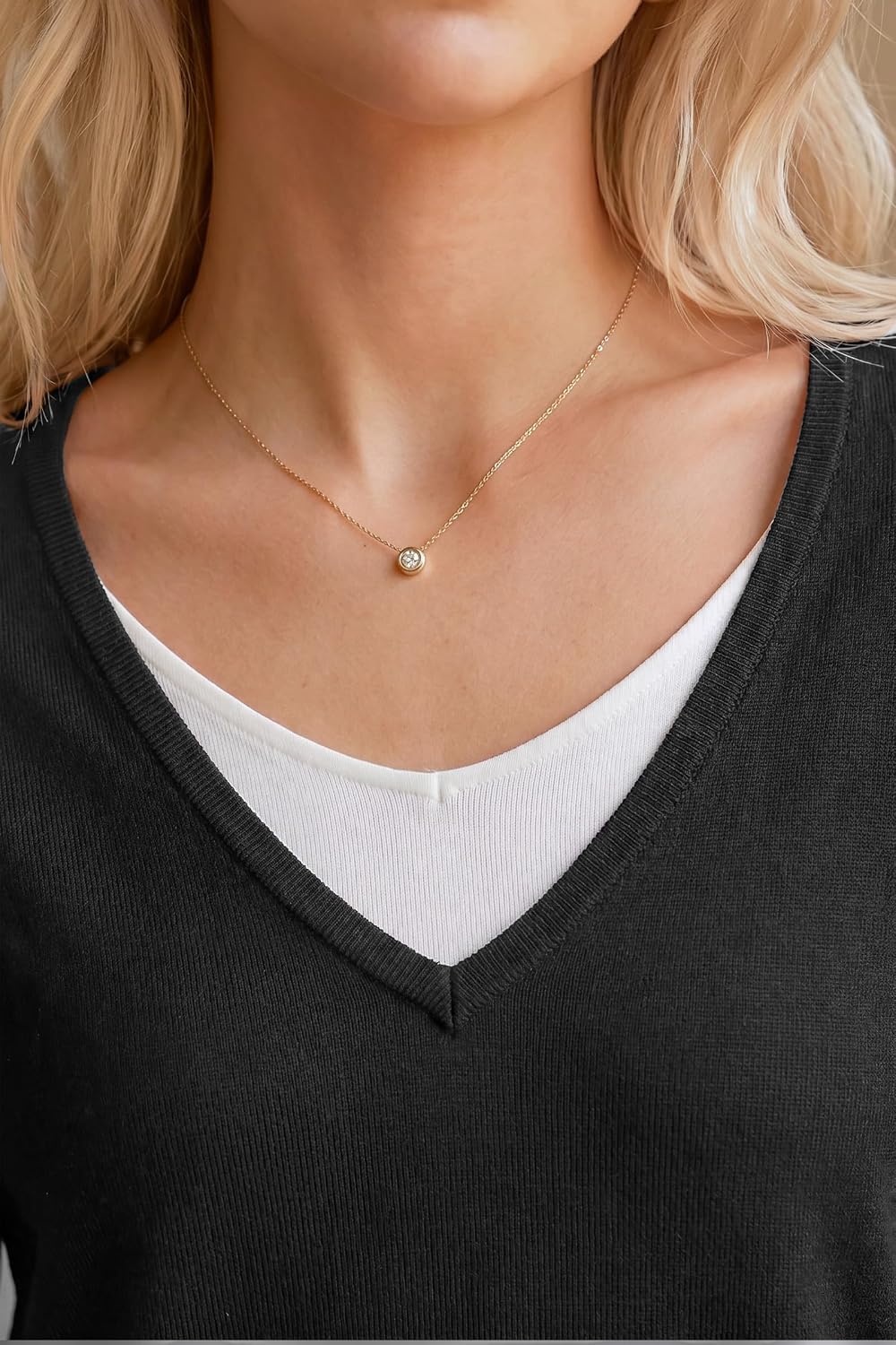 Detalle de Arach&Cloz Women's Wool Blend 2-in-1 Patchwork V-Neck Sweater, Relaxed Fit