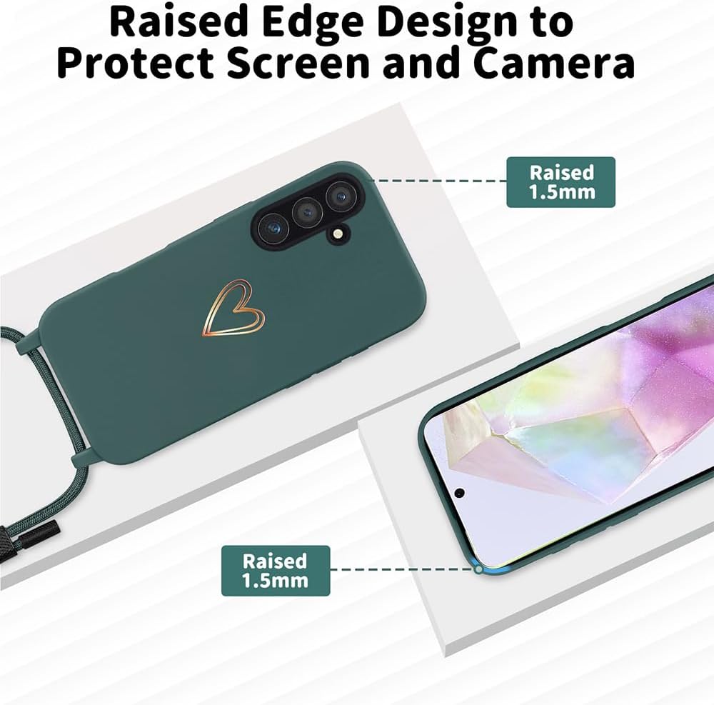 Detalle 2 de Handykette für Samsung Galaxy S26 Hülle mit Band – Herz-Muster Silikon Case, Grün