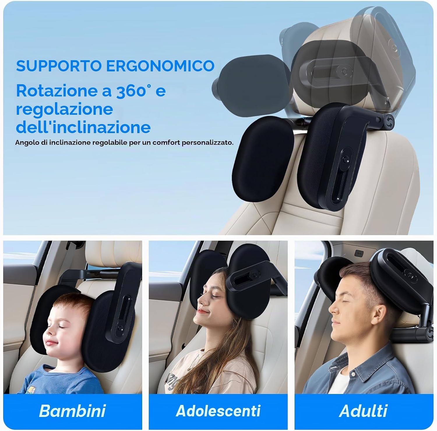 Detalle 2 de Torven Poggiatesta Auto 360° | Poggia Testa Girevole, Memory Foam, Confezione da 2