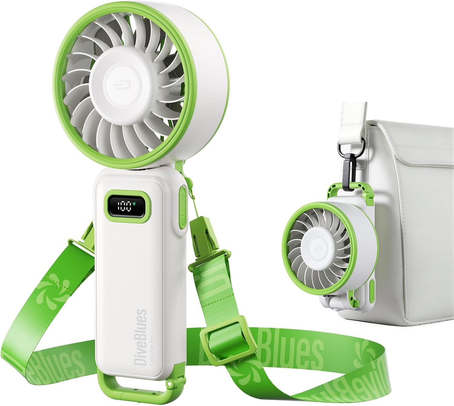 Detalle de Diveblues Handventilator Tragbarer Turbo-Ventilator mit 100 Stufen – 4-in-1, USB-C, 3600 mAh