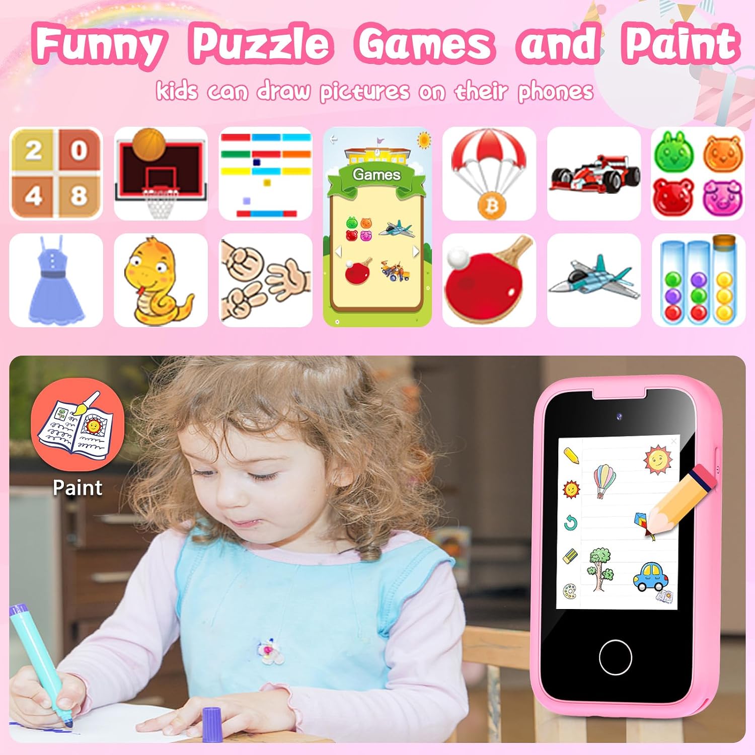 Detalle de WEOLULI PH05 Kids Toy Phone with Camera, Learning Games, and Music