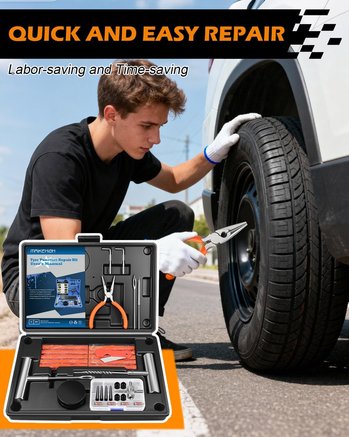 Detalle 2 de MAIKEHIGH Tyre Repair Kit: 57-Piece Tubeless puncture set for cars, trucks and off-road