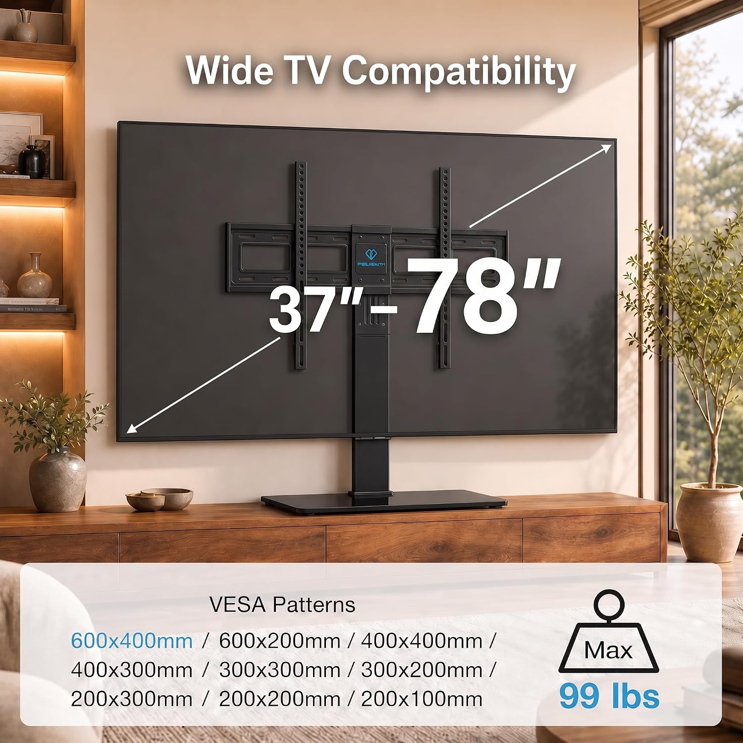 Detalle 2 de PERLESMITH PSTVS13 Universal TV Stand 99lbs swivel