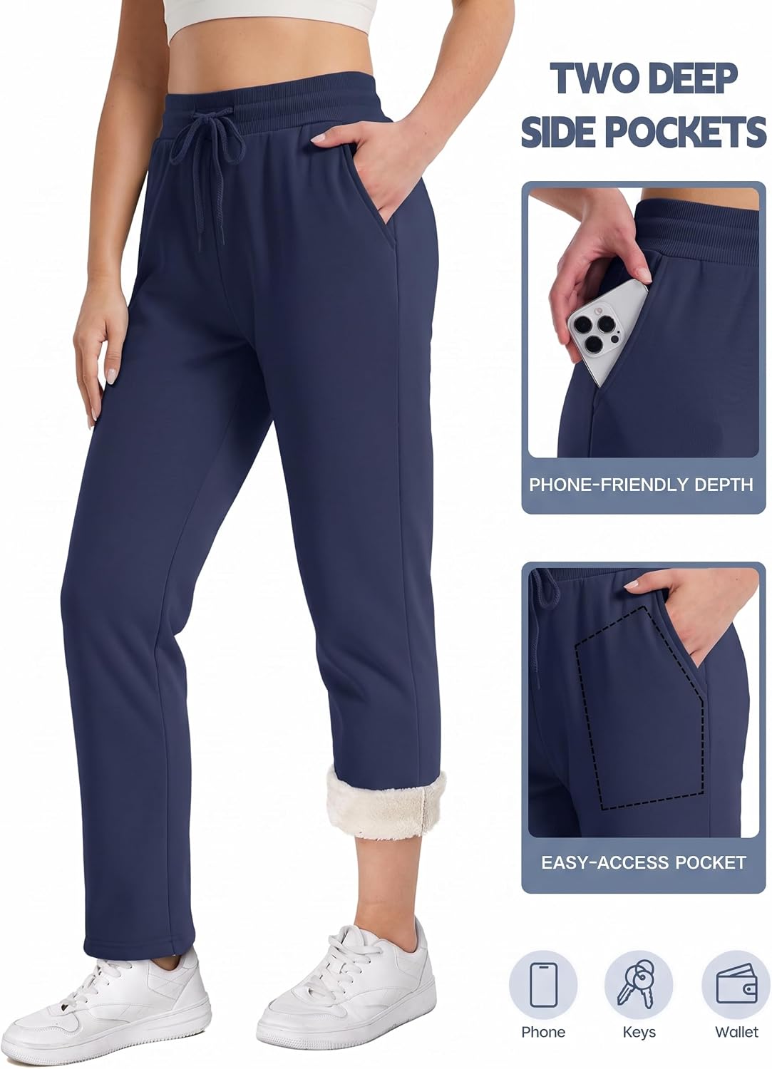 Thumbnail 3 de TACVASEN Women's Sherpa-Lined Sweatpants, High-Waisted Cotton Winter Pants with Pockets