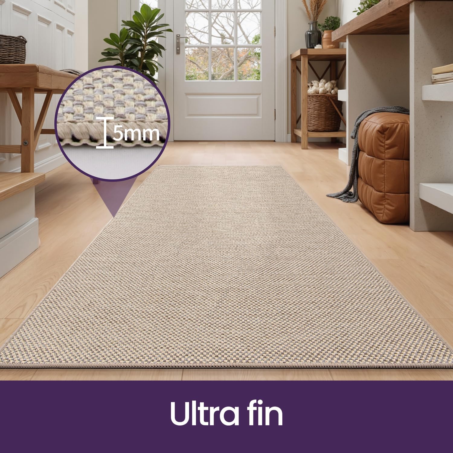 Detalle de DEXI Tapis Couloir 80 x 250 cm – Dessous en caoutchouc antidérapant, absorbant l'humidité, beige