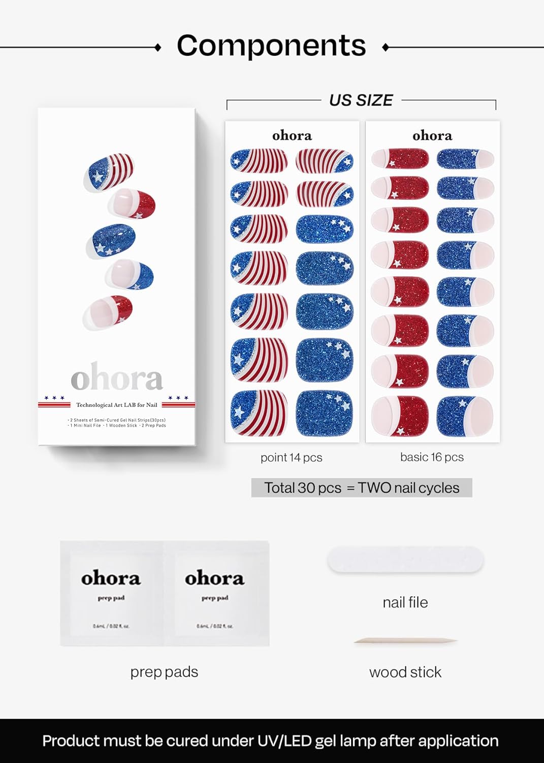 Thumbnail 5 de ohora Semi Cured Gel Nail Strips (N Star Stripes) – Salon-Quality, Easy DIY Gel Nails