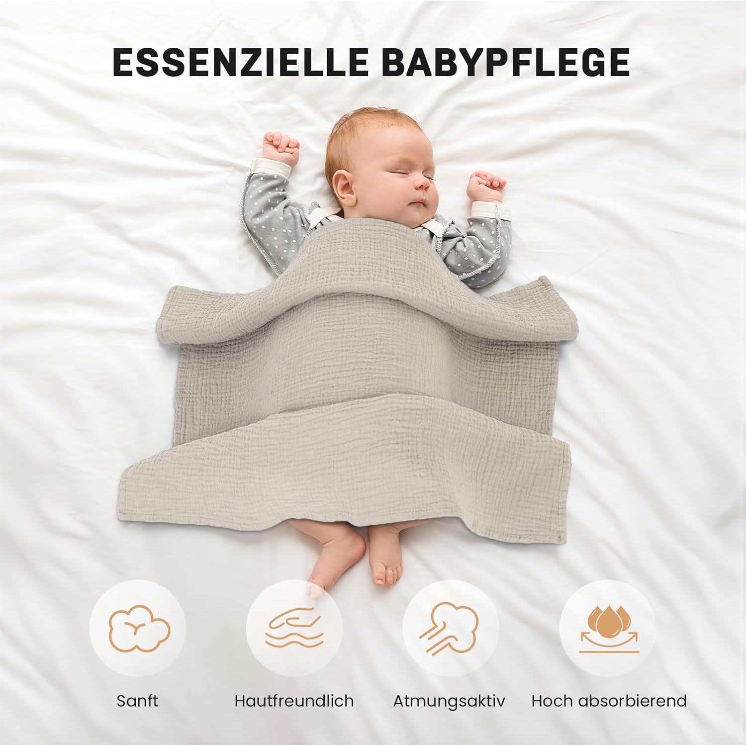 Thumbnail 3 de IKWOLETI Mulltücher Baby, 4 Stück 60 x 60 cm