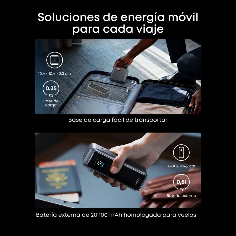 Detalle de Power Bank Anker Prime 20.100 mAh, 220 W, pantalla, carga rápida y doble USB-C | plata