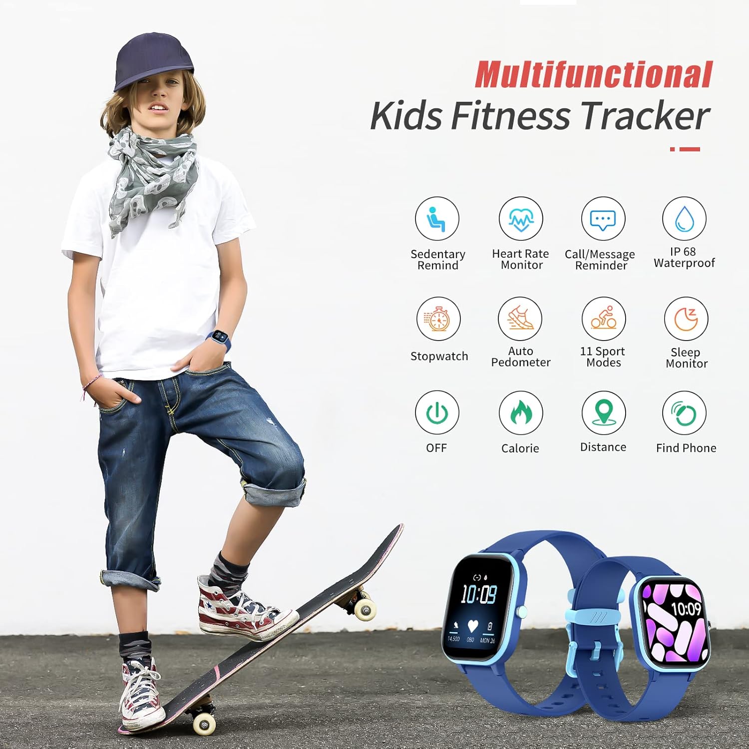 Detalle 2 de HENGTO Orologio Fitness Tracker per Bambini – 19 Modalità, IP68, Frequenza Cardiaca e Sonno