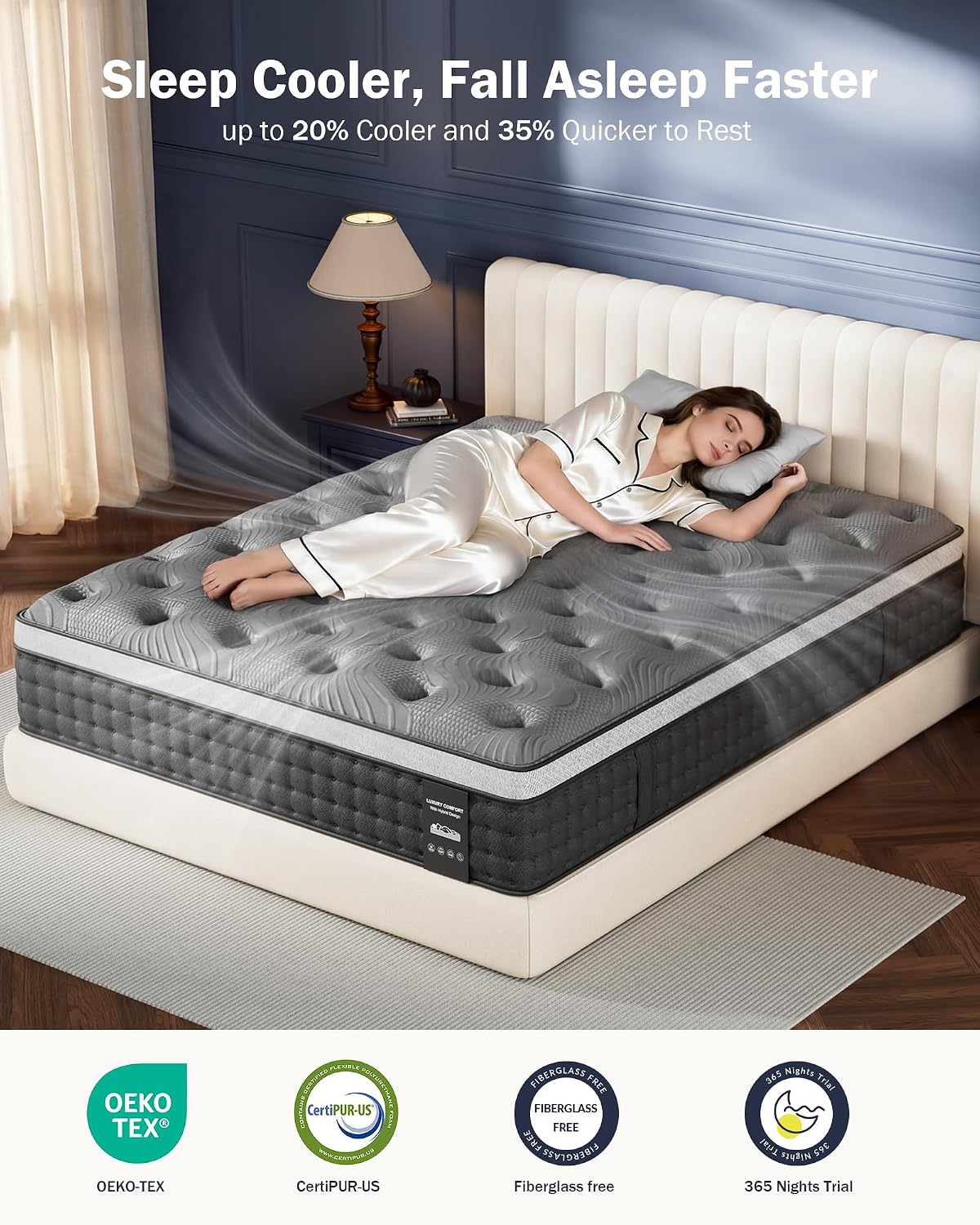 Detalle 2 de REGOSS Extra Firm King Hybrid Mattress, 12-Inch, 5-Zone Support