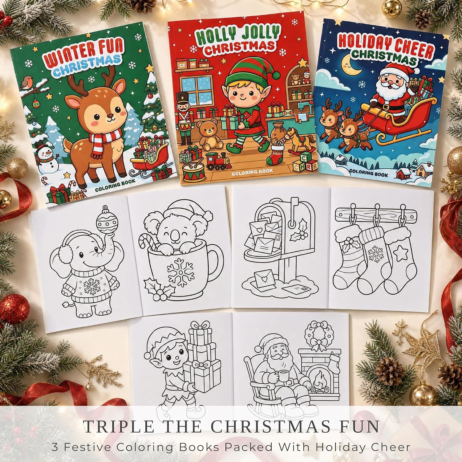 Detalle de ZICOTO Christmas Coloring Books for Kids, Set of 3 Holiday Themes