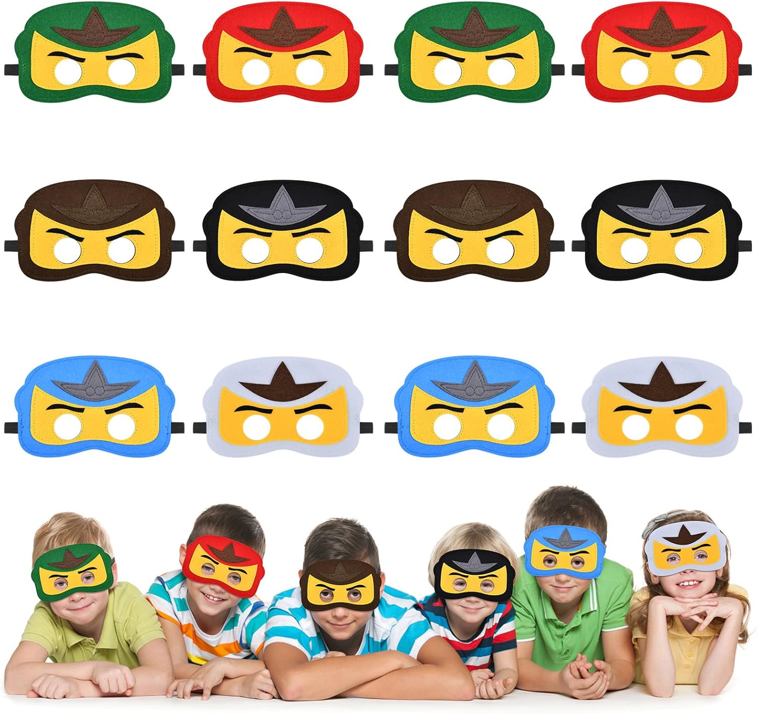 Detalle de URAQT Superhero Mask set (16 felt masks) for children’s dress up and cosplay
