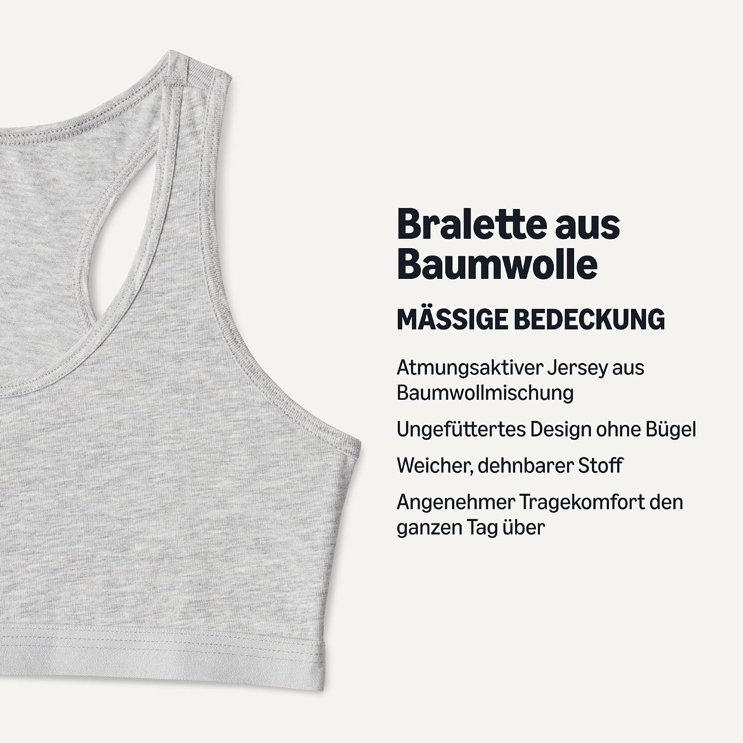 Detalle de Amazon Essentials Mädchen Bustier, Crop-Top-Bralette aus Baumwoll-Jersey im Ringerrücken – 2er Pack