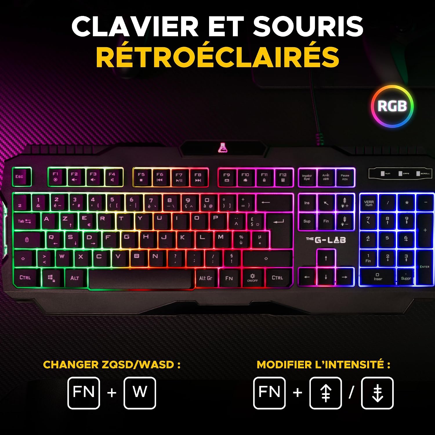 Detalle de The G-Lab Combo Hélium – Clavier + Souris + Tapis 3 en 1 pour PC, PS4/PS5 et Xbox