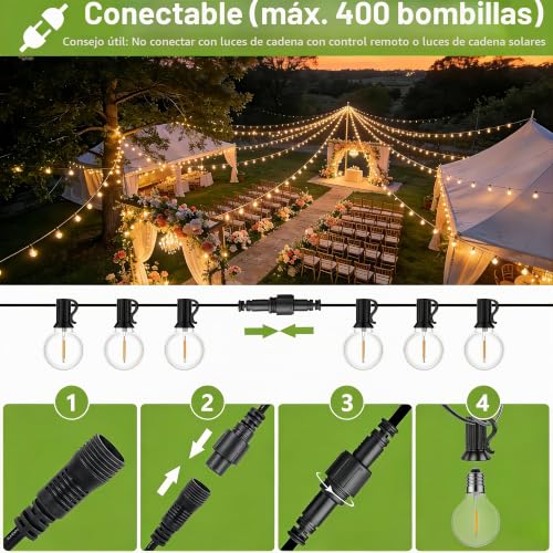 Detalle 2 de Guirnalda Luces Exterior LaPitio 15 m con 25+1 Bombillas G40, Impermeable