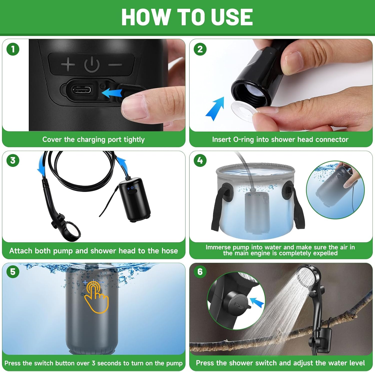 Thumbnail 5 de AGARELE Portable Shower – rechargeable 8000mAh camping pump shower with IPX7 protection