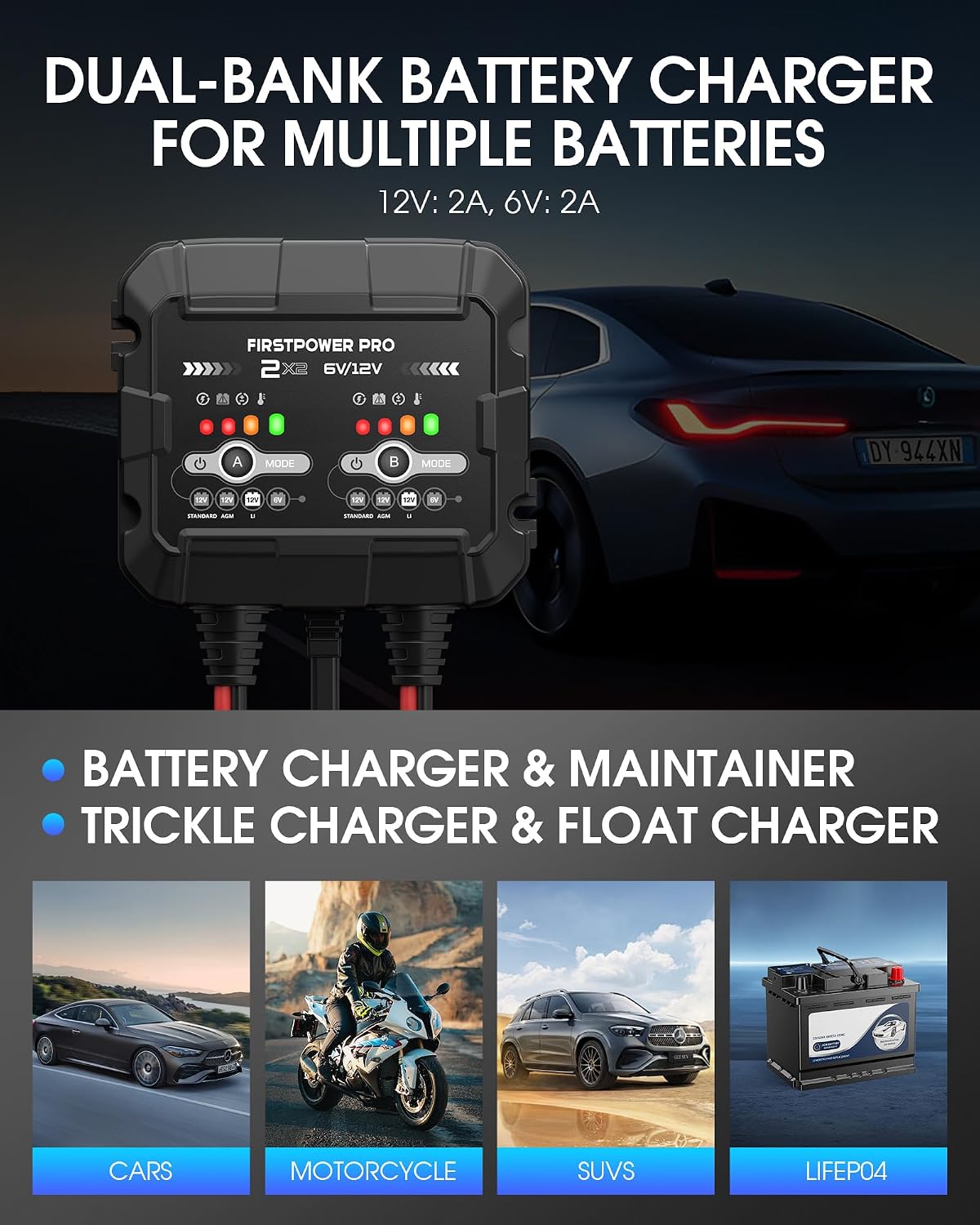 Thumbnail 6 de 2-Bank 4A Trickle Charger 12V for Car Battery