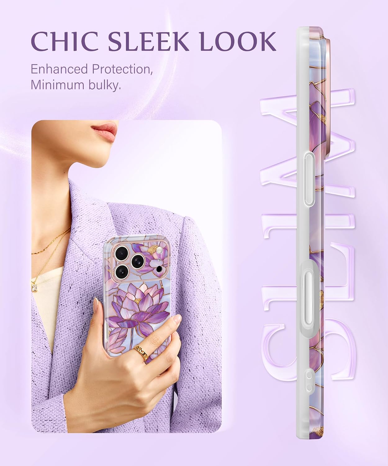 Thumbnail 6 de GVIEWIN Lotuses/Purple iPhone Case for 17 Pro & 18 Pro, MagSafe, Camera Cover