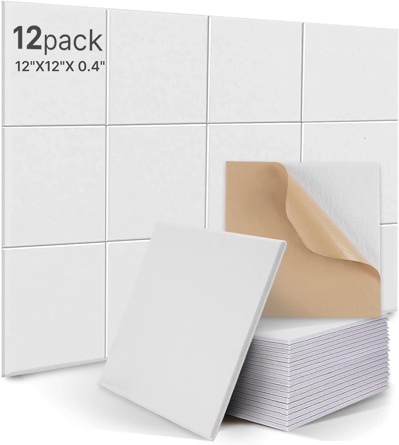 Detalle de 12pcs High-Density Self-Adhesive Acoustic Absorption Panels (30x30x1cm) – White