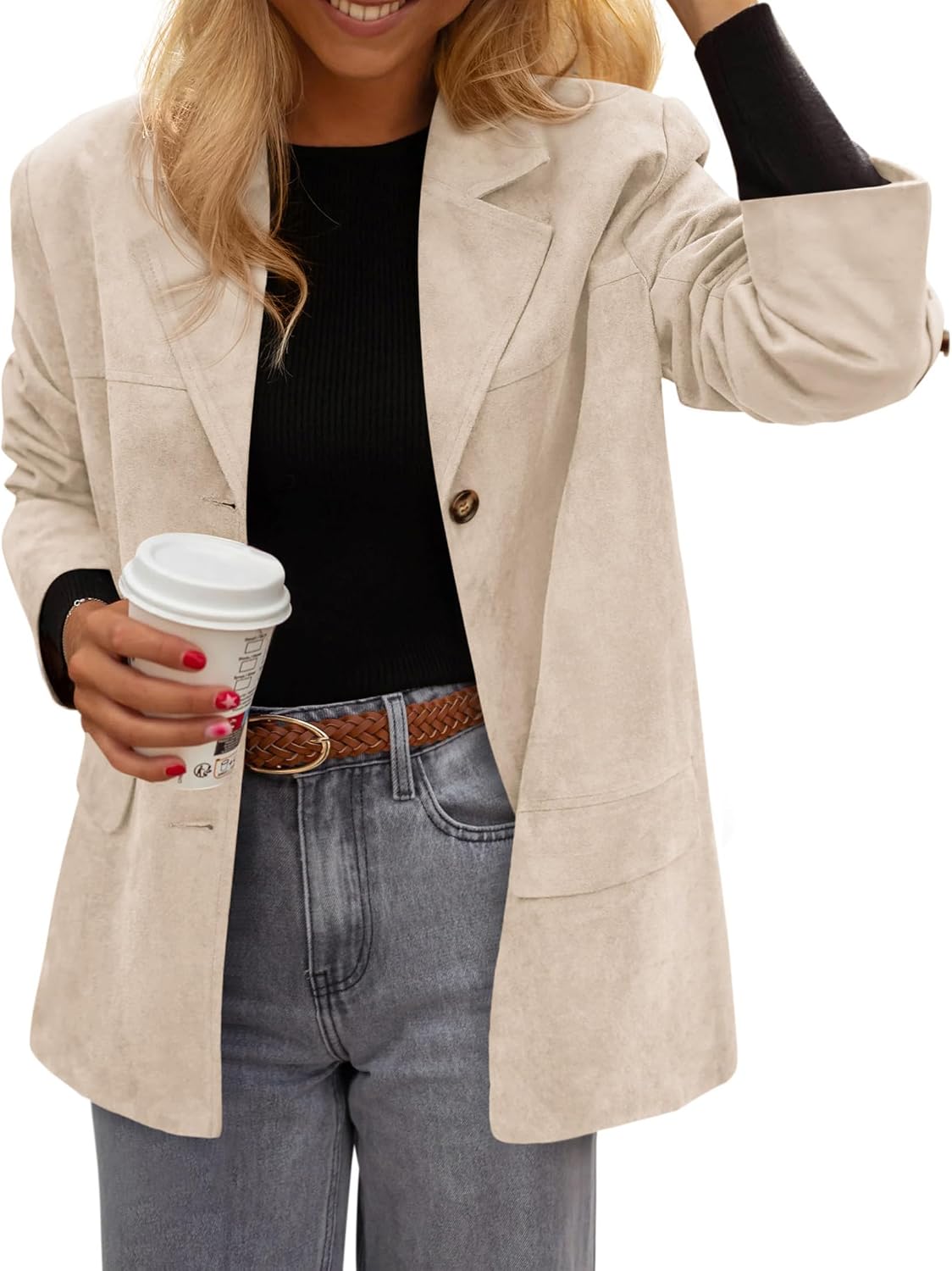Detalle de PRETTYGARDEN Faux Suede Blazer
