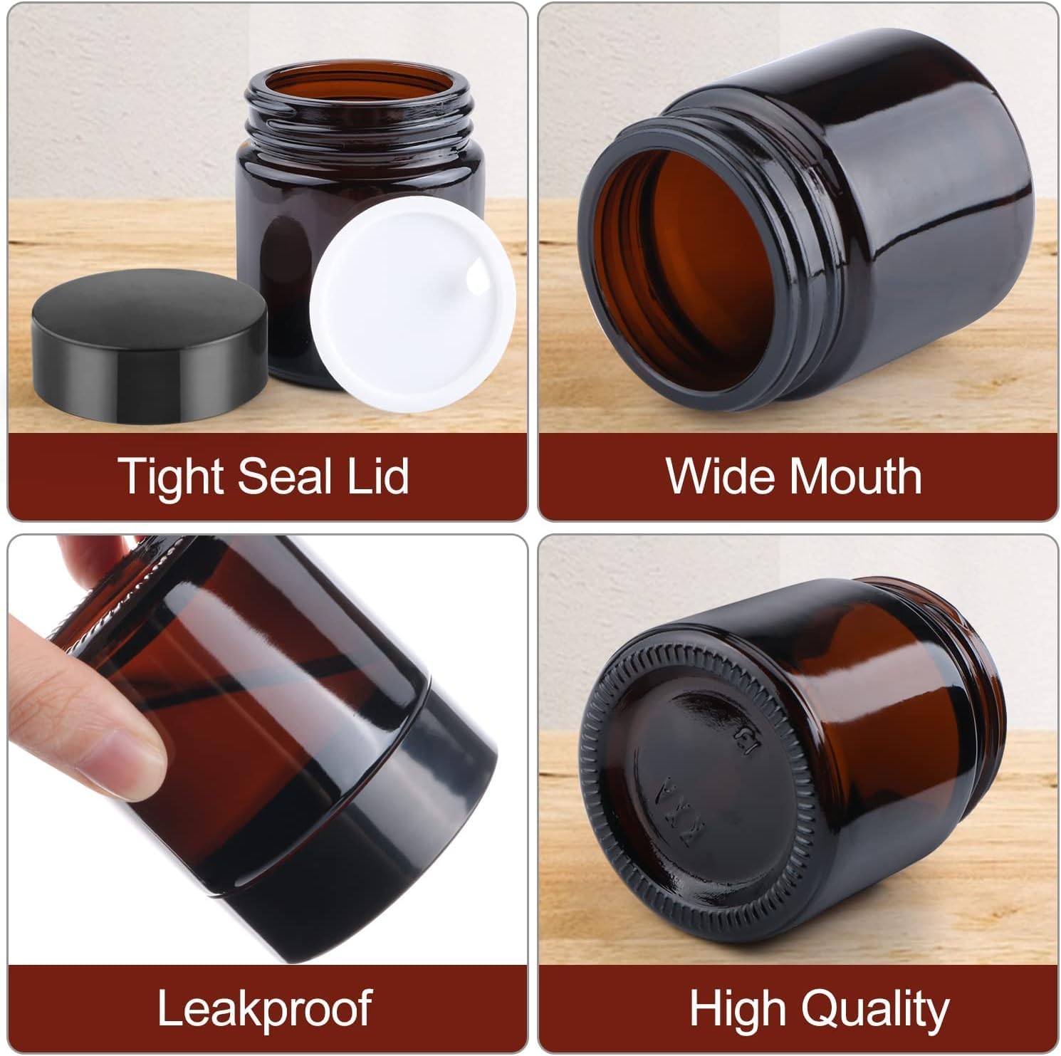 Thumbnail 2 de Amber Glass Jars 100ml Pack 10