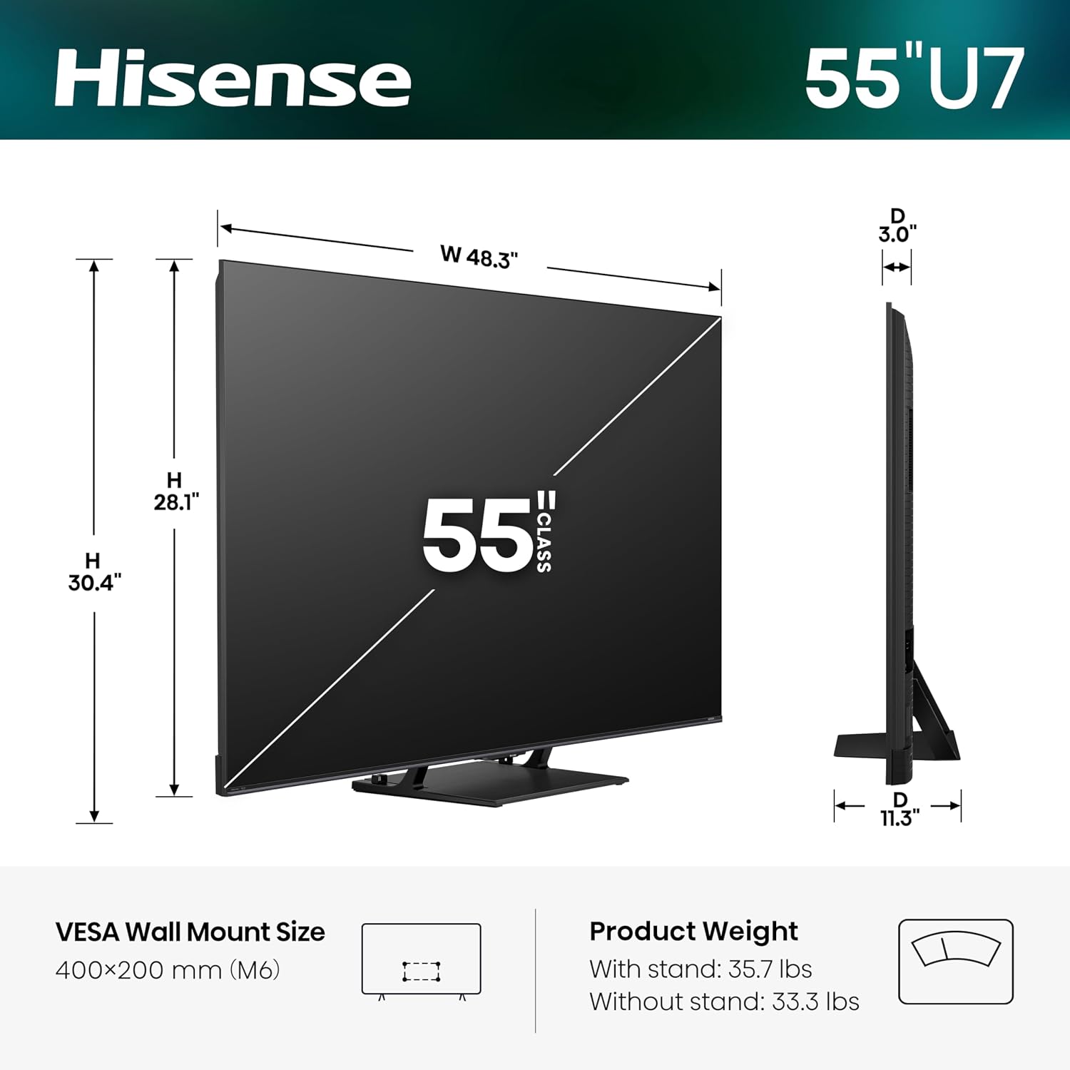 Detalle de Hisense 55U7SF U7 Mini-LED 4K Smart TV, Native 165Hz, Fire TV