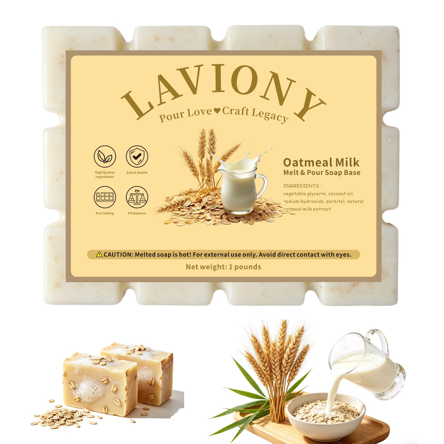 Detalle de LAVIONY 1 lb Oatmeal Milk Melt-and-Pour Soap Base, Pre-Cut DIY Cubes