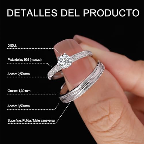 Detalle de Meissa Anillos Promesa – Juego de Dos Alianzas de Plata 925 para Pareja
