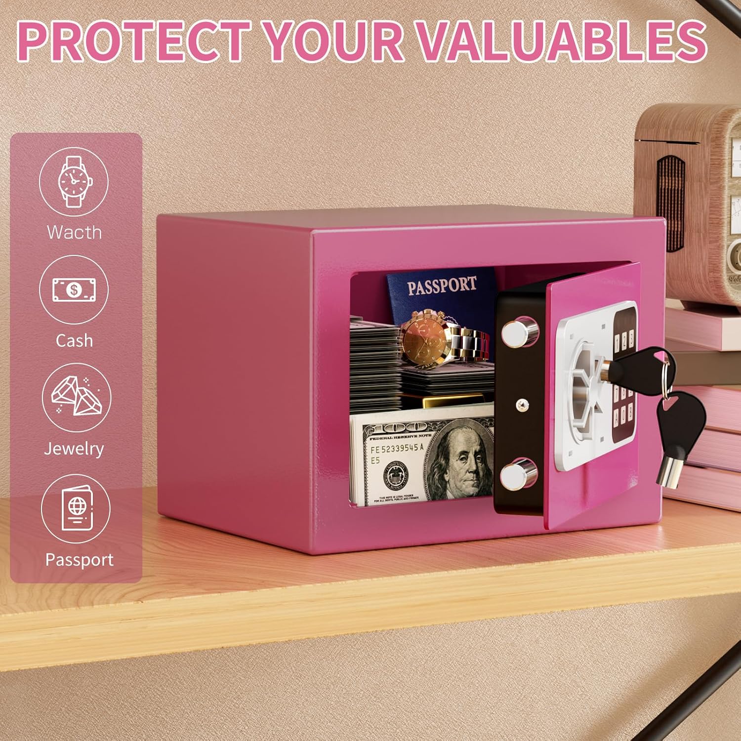 Thumbnail 3 de KABISAFE Digitaler Safe 6,8 L – Kleiner Wandtresor für Zuhause, rosa