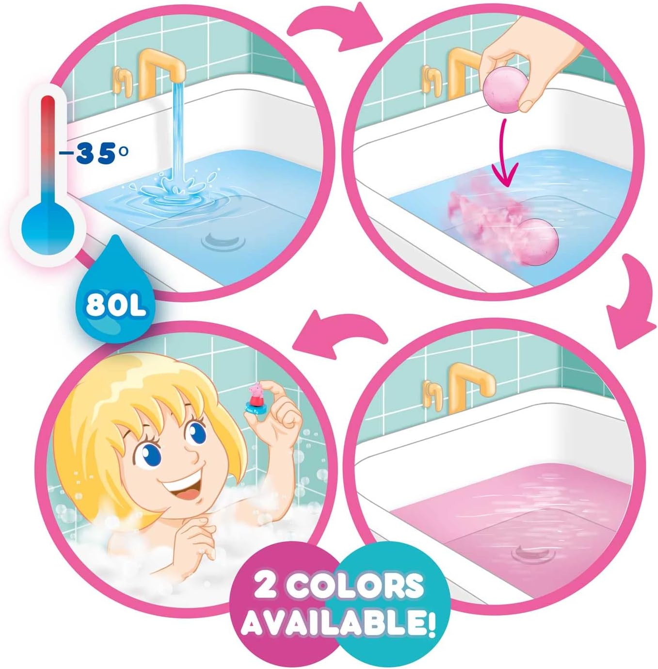 Detalle 2 de INKEE PEPPA PIG - Pack de 3 bombes de bain parfumées avec surprise Peppa Pig