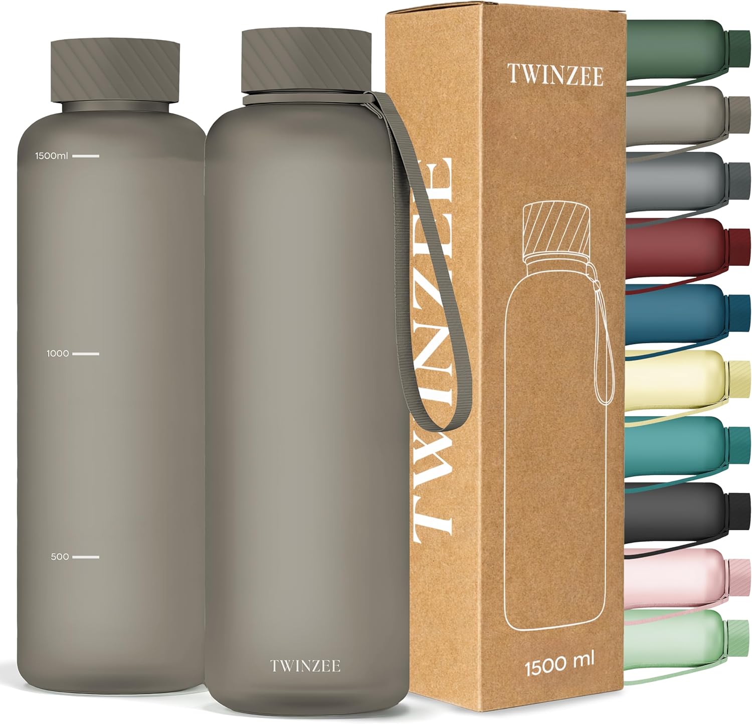 Twinzee Trinkflasche 1,5 L Taupe – kohlensäuregeeignet, auslaufsicher & spülmaschinenfest